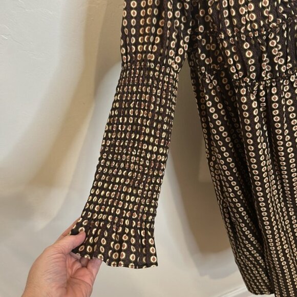 FREE PEOPLE STAR DIP TIERED SMOCKED BUTTON FRONT COTTON DRESS LARGE - Picture 6 of 12